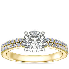 Petite Double Row Diamond Engagement Ring in 14k Yellow Gold